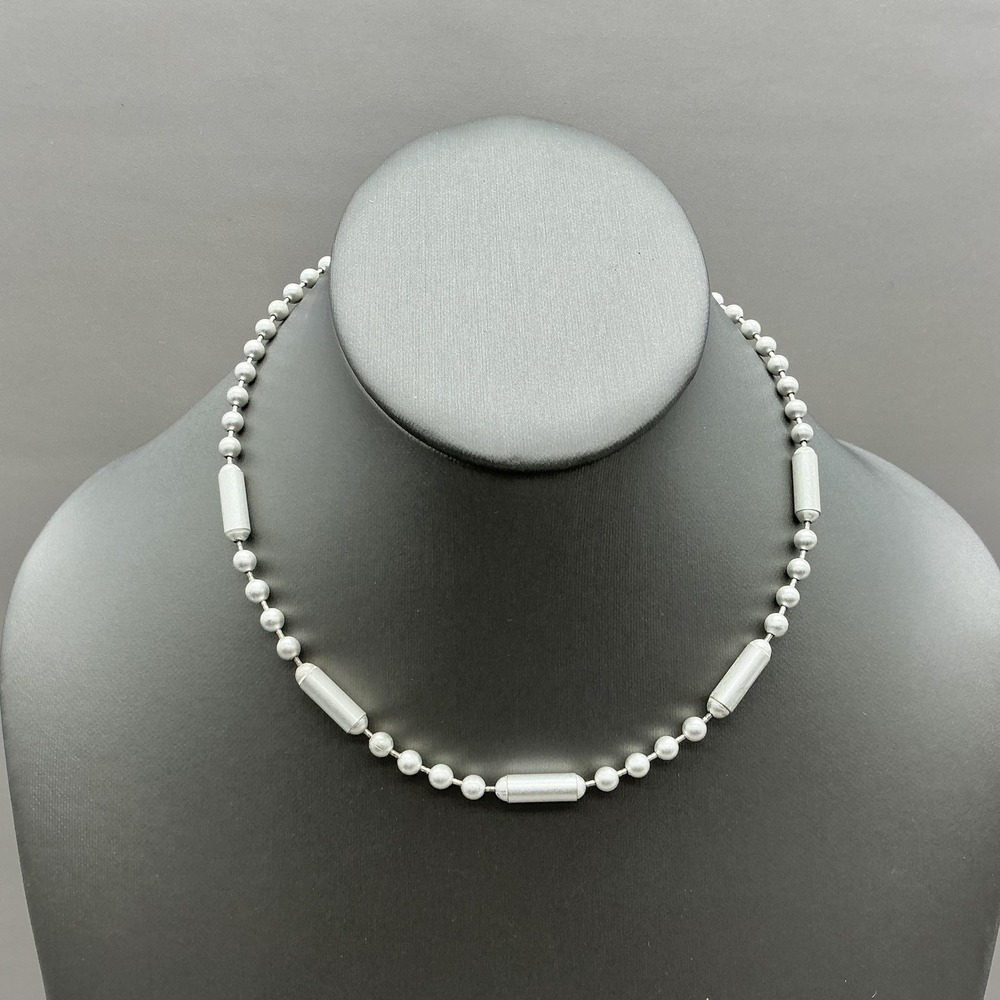 Napier Necklace Silver Tone Beaded Station Barrel Link Lobster Womens Jewelry